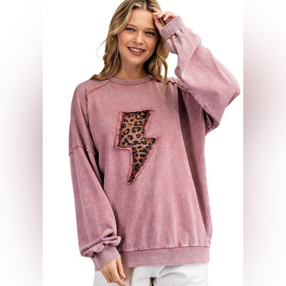 easel Tops Easel Pink Lightning Bolt Patch Sweatshirt Poshmark